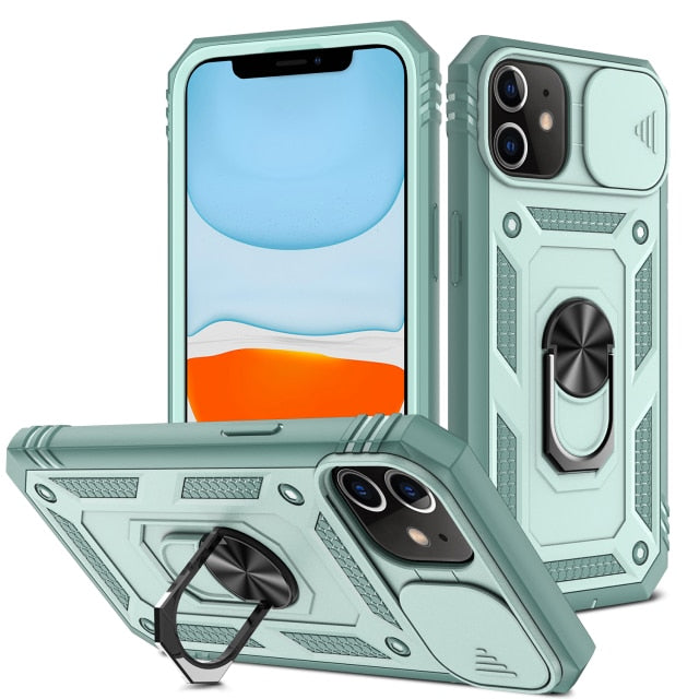 Green iPhone 12, 13, Mini Pro ProMax Case with Kickstand and Camera Cover On Sale