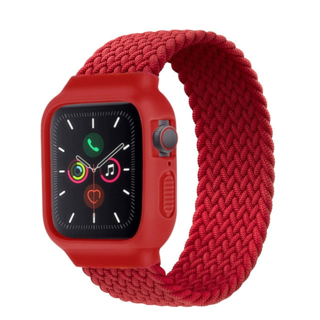 Tempered Glass iWatch Case And Red Braided Solo Loop Apple Watch Bracelet  On Sale