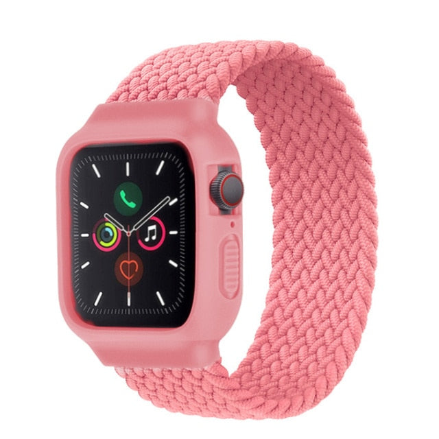 Tempered Glass iWatch Case And Pink Punch Braided Solo Loop Apple Watch Bracelet  On Sale