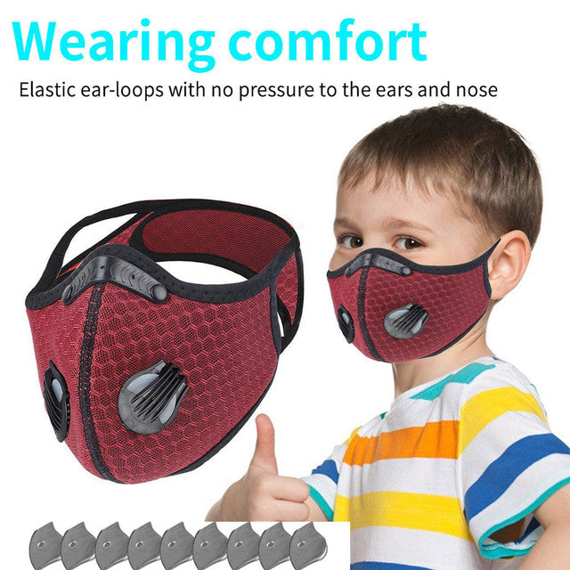 Kid Size Sports Red Mesh Face Mask With Filters On Sale