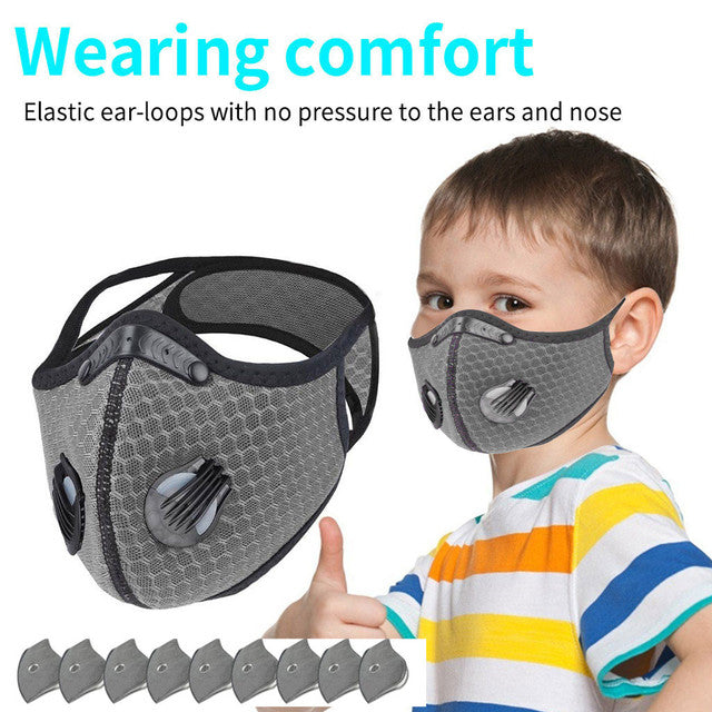 Kid Size Sports Gray Mesh Face Mask With Filters On Sale