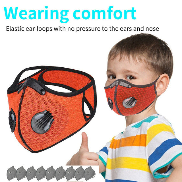 Kid Size Sports Orange Mesh Face Mask With Filters On Sale