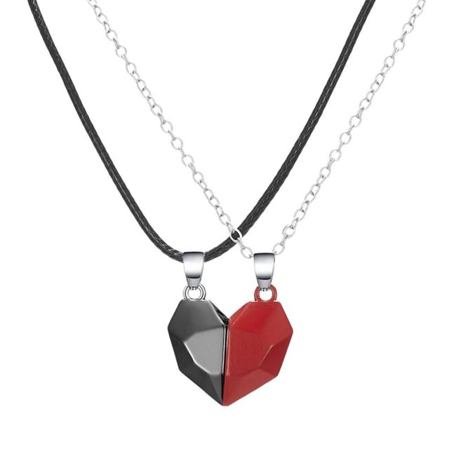 Red Black Magnetic Matching Heart Necklaces On Sale