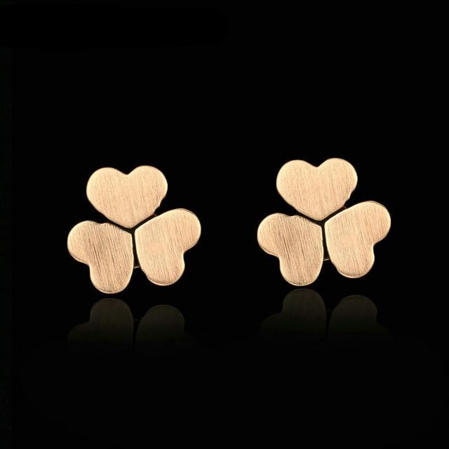 Lovely Heart-shaped Clover Rose Gold Stud Earrings On Sale