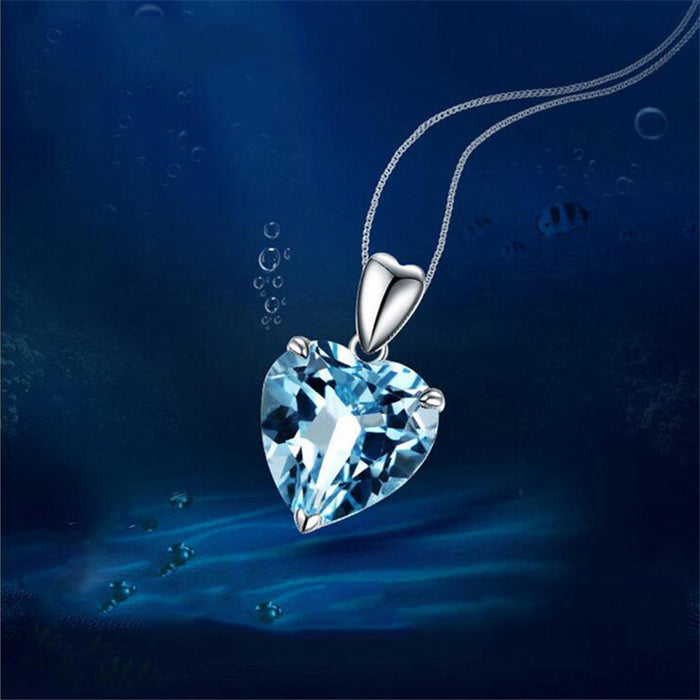 925 Blue Heart Pendant Necklace On Sale