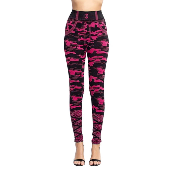 Soft High-Waisted Red Camouflage Yoga Leggings On Sale